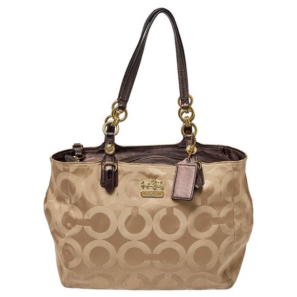 Coach Handbags - Coach Mia Op Art Beige Gold Shoulder Bag 15758